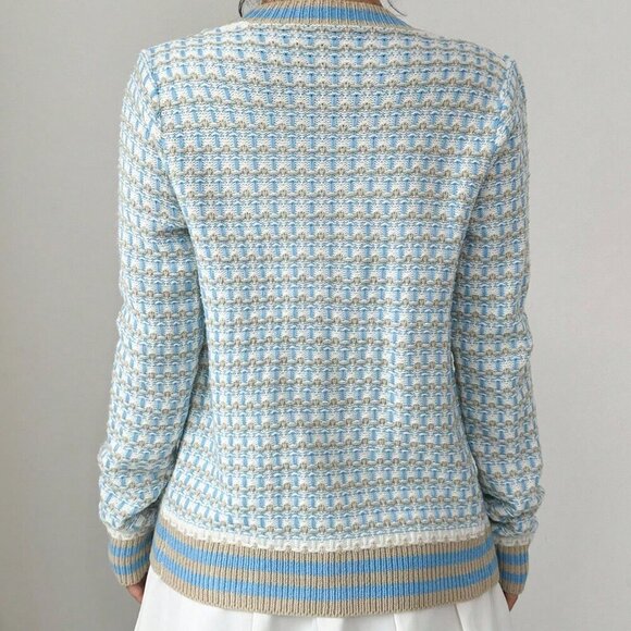 Blue Casual Women's Contrast Color Long Sleeve Cardigan - Picture 2 of 6